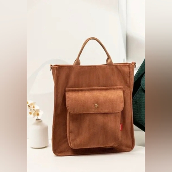 Vintage Retro Urban Chic Brown Chestnut Corduroy Crossbody Bag Minimalist Tote - Picture 16 of 16